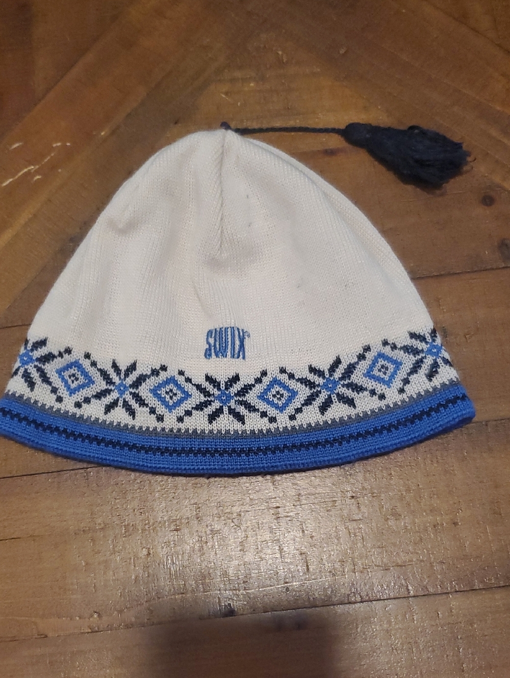 SWIX Kids White and Blue Nordic Pom Beanie